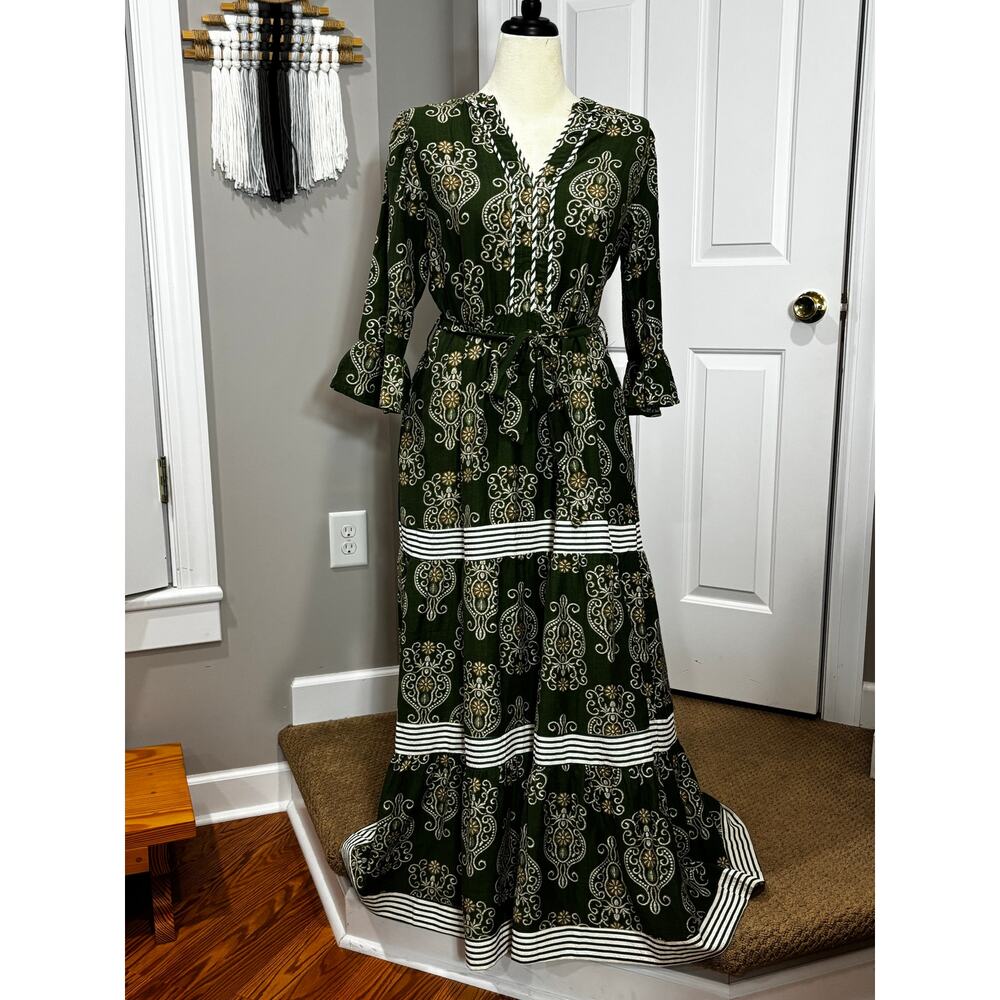 BOHOBLU Sz L Maxi Dress Green Coastal Boho Bohemian Cottage Core Flowy